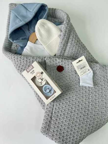 Конверт-плед 2в1 вязаный демисезон серый