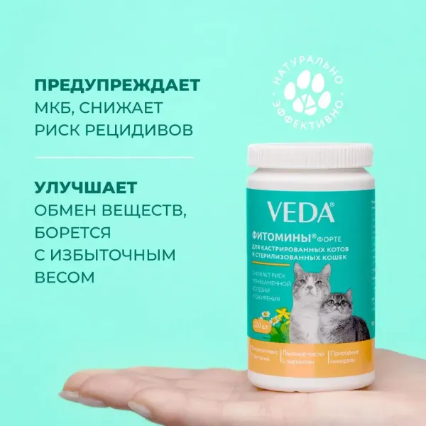 Витамины Фитомины Форте для кастрированных котов и стерилизованных кошек, 200 таблеток