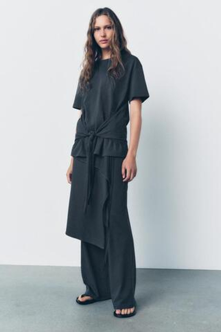 ZARA БРЮКИ С ЗАВЯЗКАМИ, СВИНЦОВЫЙ