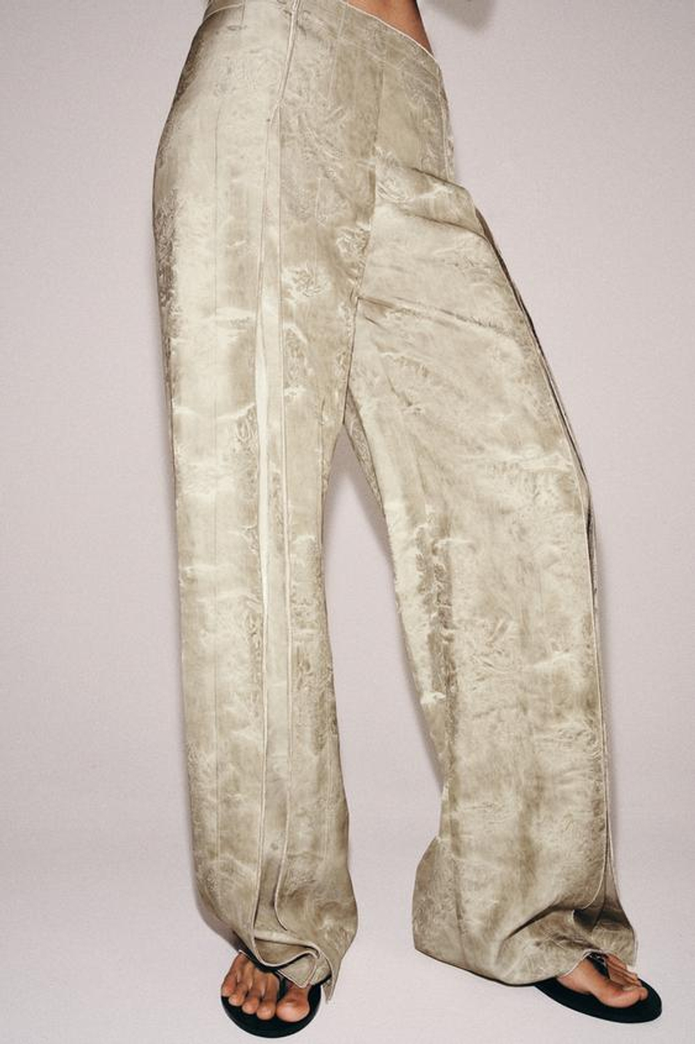 ZARA ЖАККАРДОВЫЕ БРЮКИ WIDE-LEG — ZW COLLECTION, БЕЖЕВЫЙ