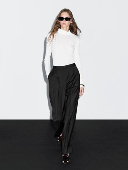 Massimo Dutti Брюки с вытачками из смесовой шерсти, черный
