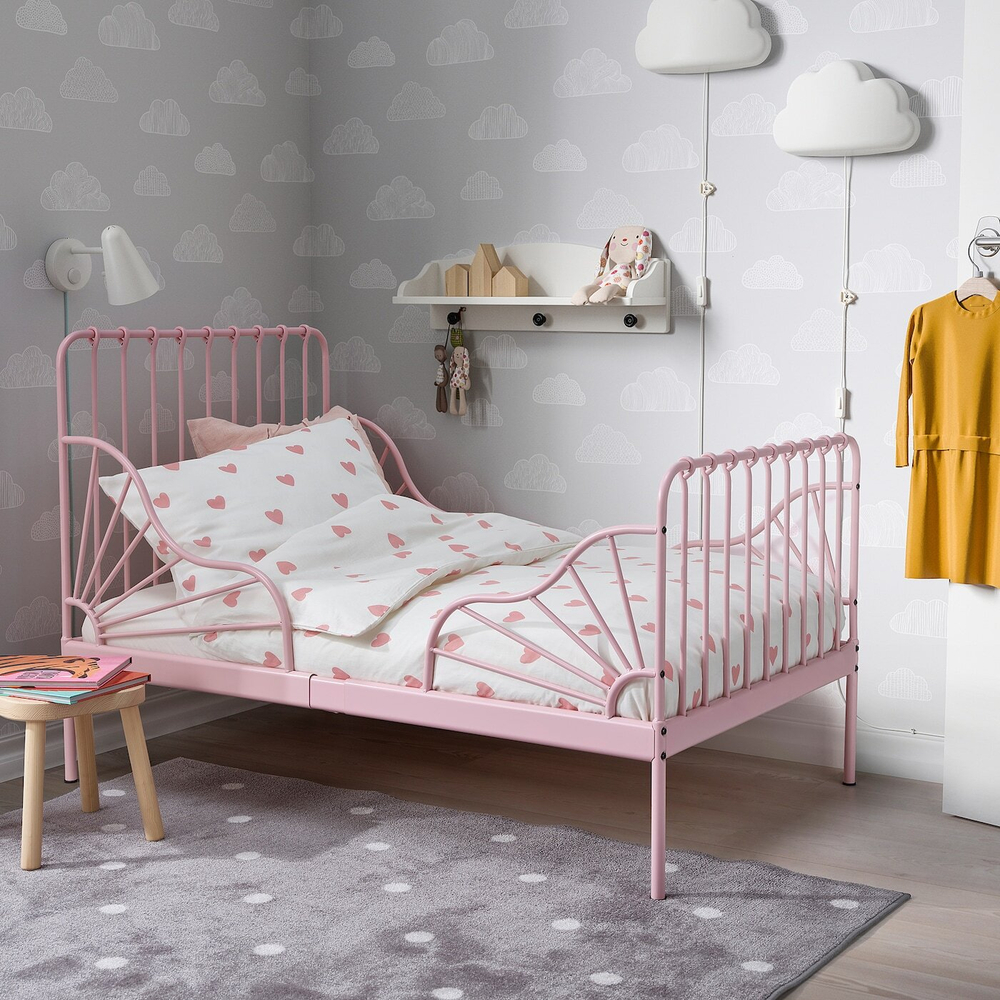 IKEA BARNDRÖM  (ИКЕА БАРНДРÖМ)  -  Пододеяльник и наволочка, рисунок сердца, белый/розовый, 150x200/50x60 см