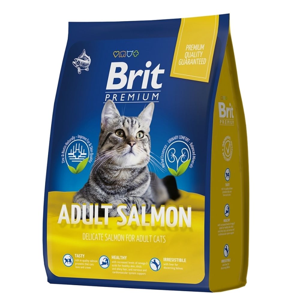 Сухой корм Brit Premium Cat Adult Salmon премиум класса с лососем для взрослых кошек. 800 г