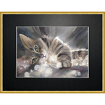 Картина авторская акварельная в паспарту 30х40 см на стену для интерьера "Кисюня"