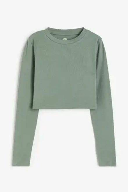 H&M Трикотажный топ с длинными рукавами, зеленый