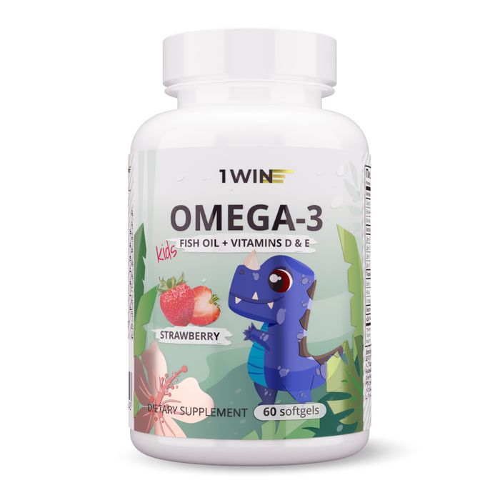 Детская Омега-3 со вкусом клубники, Omega-3 Kids Strawberry, 1Win, 60 капсул