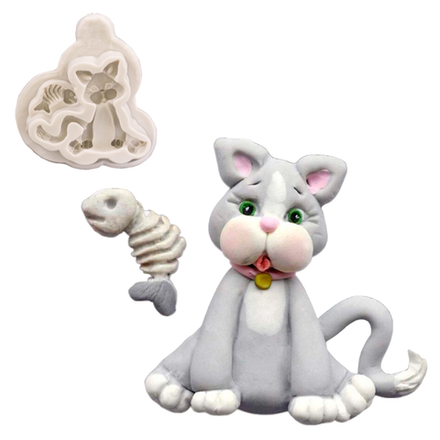 Силиконовый молд "Кот с рыбкой" 5,5*4,5 см