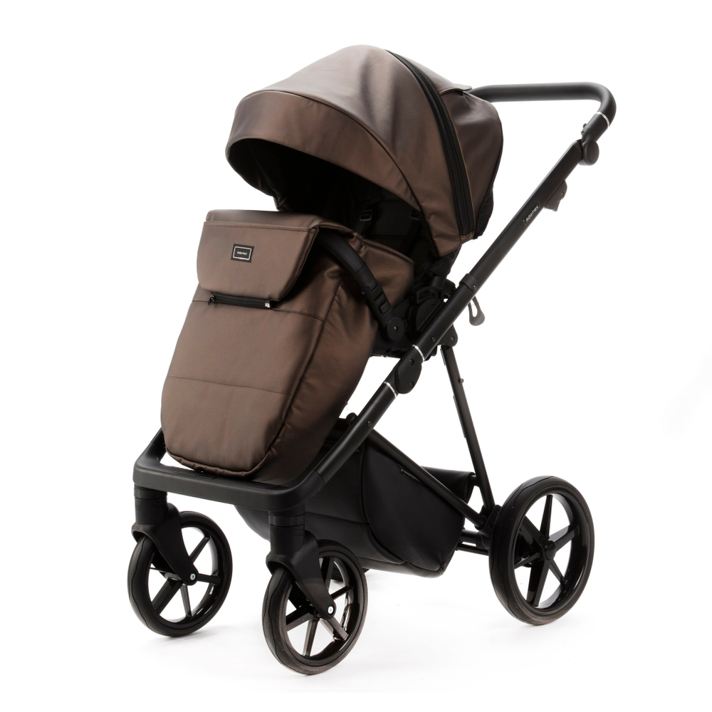Детская универсальная коляска Adamex Vasco Deluxe V-SM16 2 в 1, Бежевый металлик Экокожа
