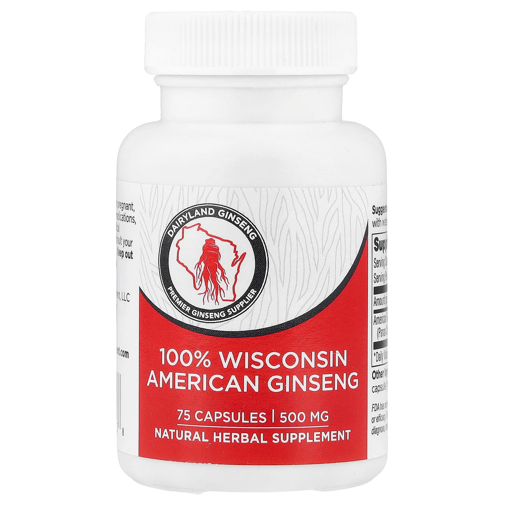 Dairyland Ginseng, 100% женьшень висконсинский американский, 500 мг, 75 капсул