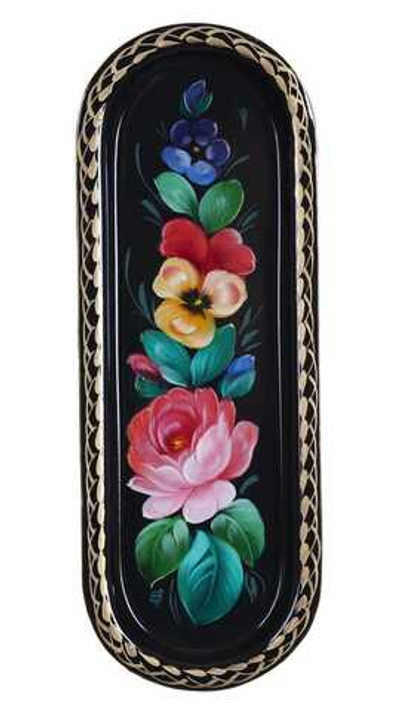 Жостовский поднос декоративный, размер 21х8 см (A4), металлический