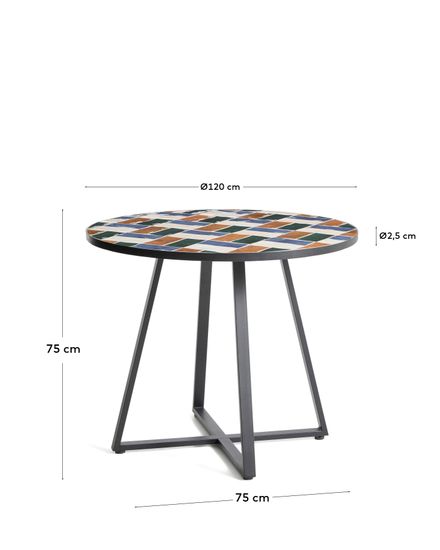 Уличный стол Tella из зеленой стали с разноцветной плиткой 90 см