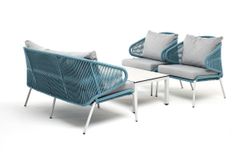 "Милан" лаунж-зона 4-местная плетеная из роупа (веревки), каркас алюминиевый светло-серый, роуп бирюзовый