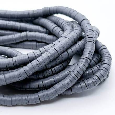 Бусина-диск, цвет серый, размер 6 мм, цена за нить 40 см