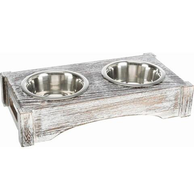 Набор стальных мисок на деревянной подставке, 2 х 0,45 л/ ф 12 см, 36 х 7 х 19 см, белый, Trixie