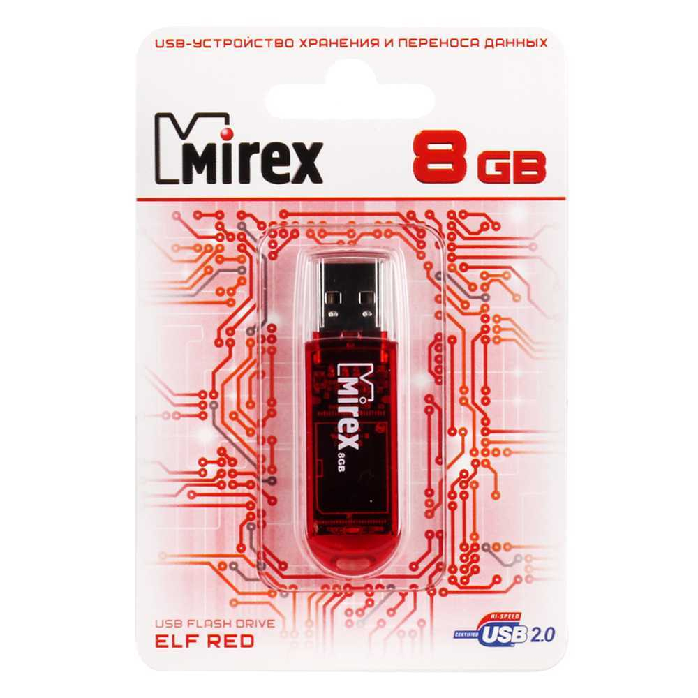USB Флешка 8GB Mirex Elf, USB 2.0, красная