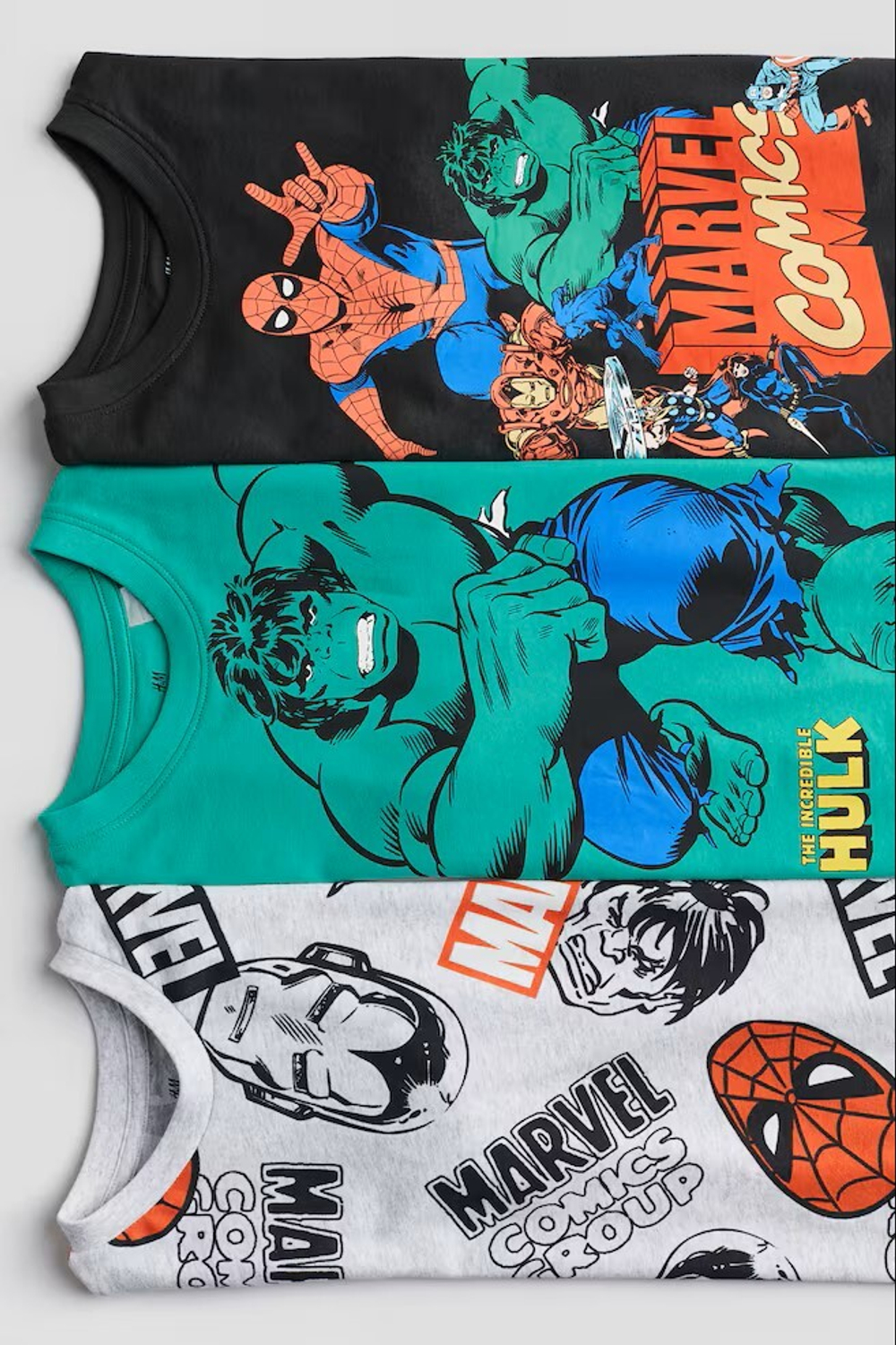 H&M Набор из 3 хлопковых футболок с принтом, темно-серый