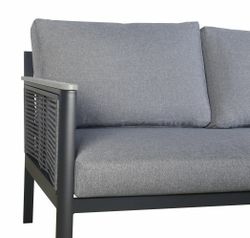 "Сан Ремо" диван 2-местный плетеный из роупа, каркас алюминий темно-серый, роуп серый, ткань серая