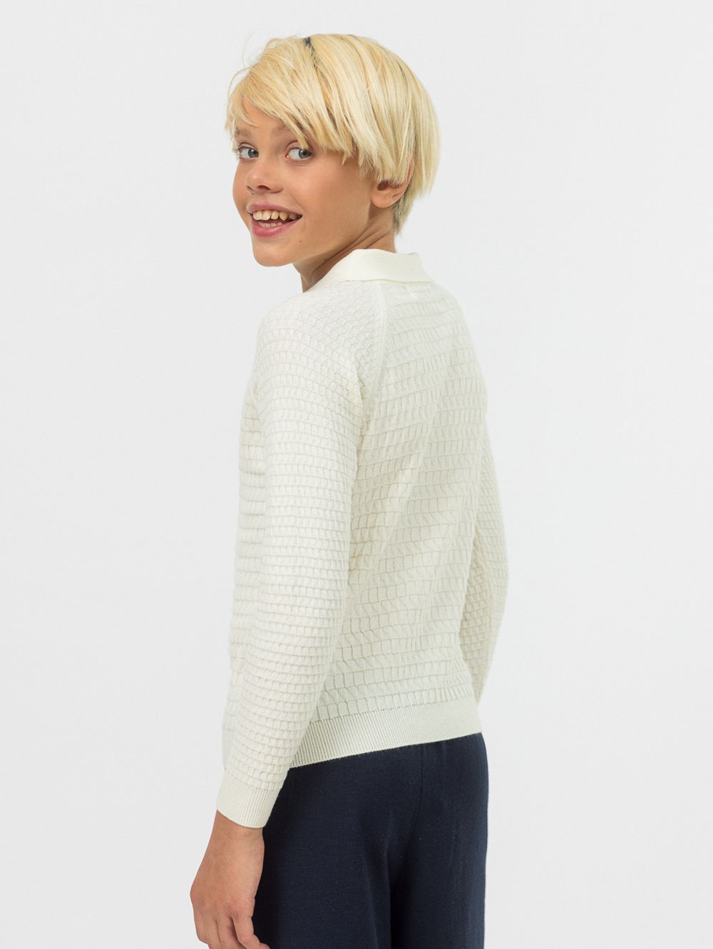 Поло для мальчика с длинным рукавом в школу AT1080 молочный