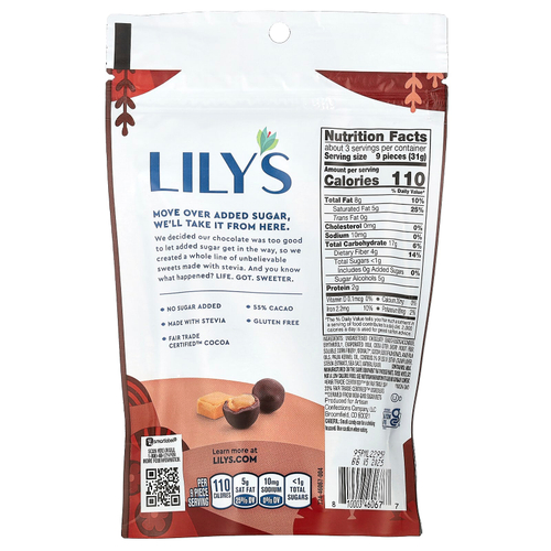 Lily's Sweets, Покрытые карамели, в стиле темного шоколада, 99 г (3,5 унции)