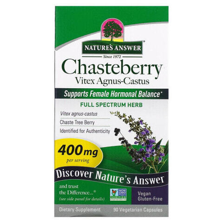 Растительные экстракты и настойки Nature's Answer, Chasteberry, Vitex Agnus-Castus, 400 мг, 90 вегетарианских капсул