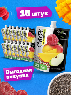 Смузи ягодно-фруктовое Тонус BioNergy с семенами чиа и семенами золотого льна, 15 шт