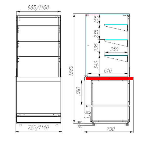 Тепловая витрина CARBOMA VISION KC82 SH 0,8-11 (башня)
