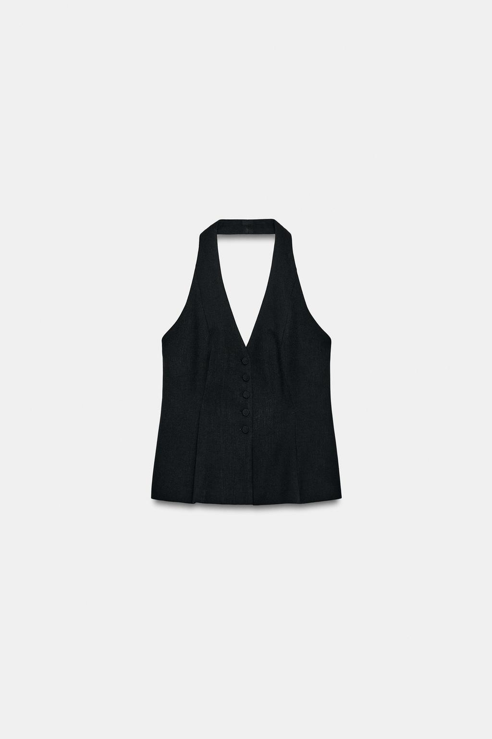 ZARA ТОП-ЖИЛЕТ ХАЛТЕР С ОБТЯЖНЫМИ ПУГОВИЦАМИ, ЧЕРНЫЙ