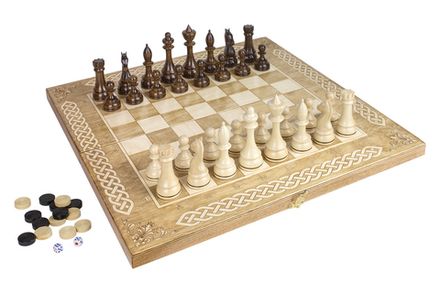 Шахматы + Шашки + Нарды 3 в 1 "Амбассадор 4", 50 см, ясень, Partida