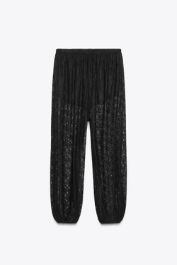 ZARA БРЮКИ BALLOON С КРУЖЕВОМ, ЧЕРНЫЙ
