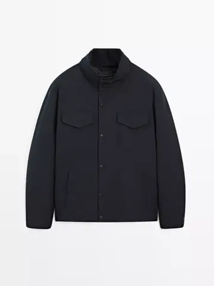 Massimo Dutti Непромокаемая стеганая куртка, темно-синий