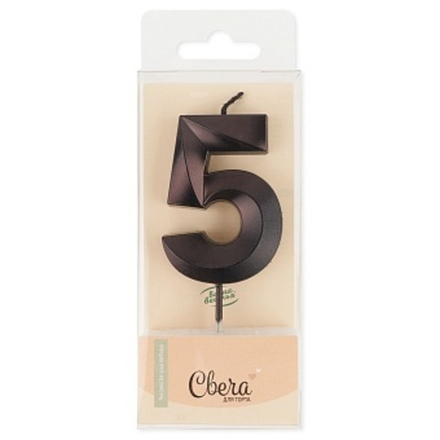 Свеча Цифра 5 Грани Черный Металлик 4,2*6 + 4,5 см.