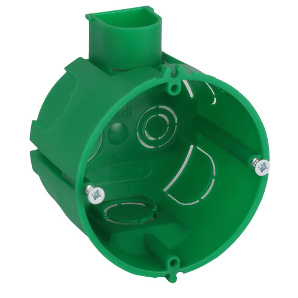 Коробка установочная ЭРА KUTS1-68-45-green зеленая 68х45мм для твердых стен с саморезами, один стыковочный узел IP20 | Коробки монтажные установочные для твердых стен