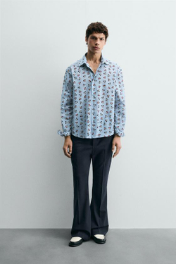 ZARA HARRY LAMBERT X DISNEY РУБАШКА MINNIE + MICKEY MOUSE, ИНДИГО