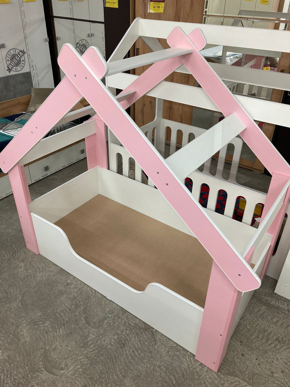 Кровать Теремок Бэби белый/розовый 800*1600