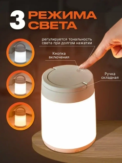 Настольная светодиодная лампа ночник PERO переносной беспроводной светильник с сенсорным управлением для спальни и детской