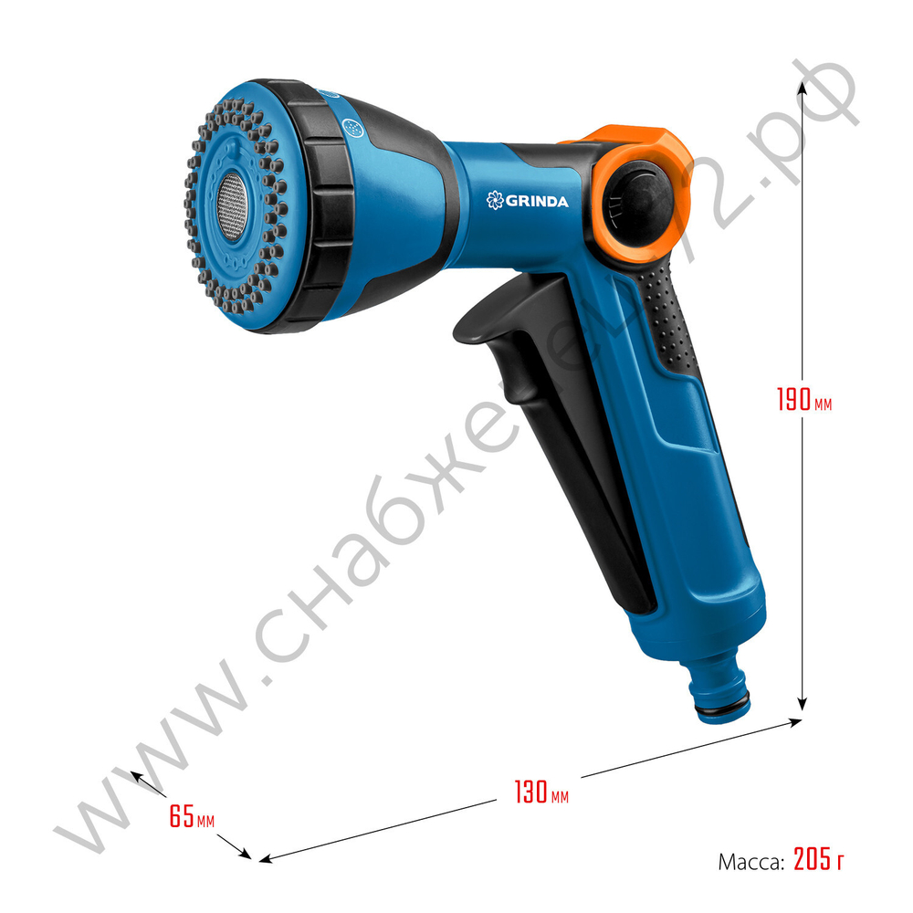 GRINDA X-S, с регулятором напора, душевой, 4 режима, курок спереди, двухкомпонентный, поливочный пистолет, PROLine (429165)