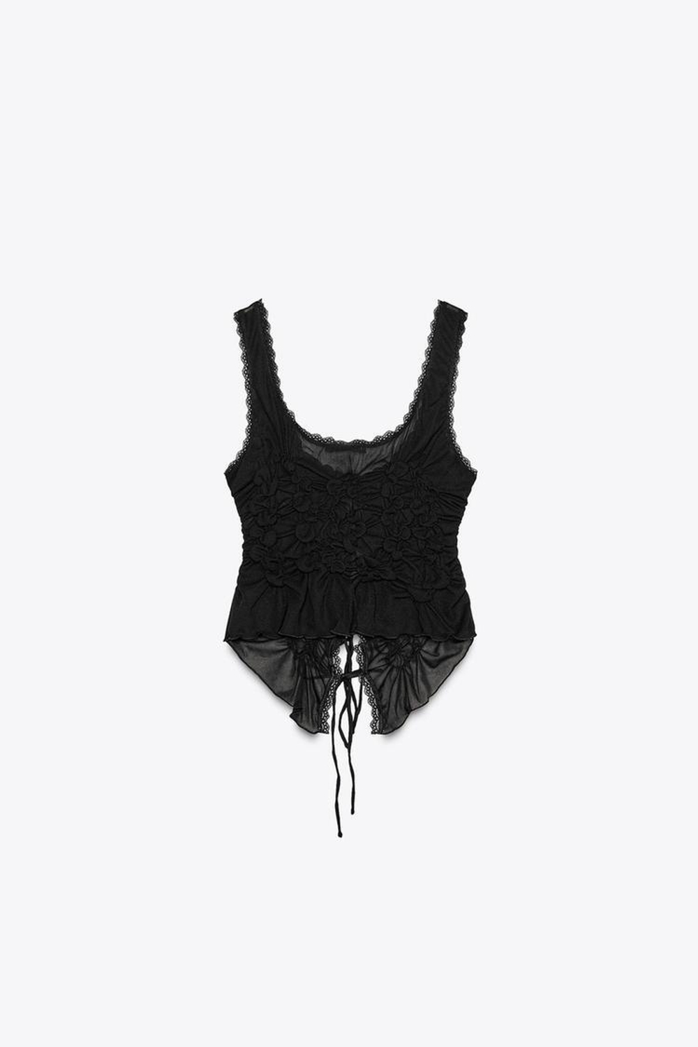 ZARA ТОП СО СБОРКАМИ И ЗАВЯЗКАМИ, ЧЕРНЫЙ