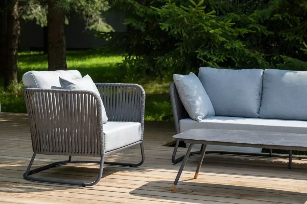 "Багамы" лаунж-зона 5-местная плетеная из роупа (веревки), каркас алюминиевый темно-серый, роуп серый