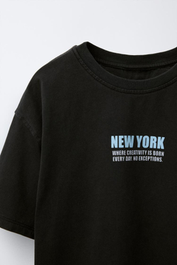 ZARA ФУТБОЛКА С ПРИНТОМ «ГОРОД», АНТРАЦИТОВО-СЕРЫЙ