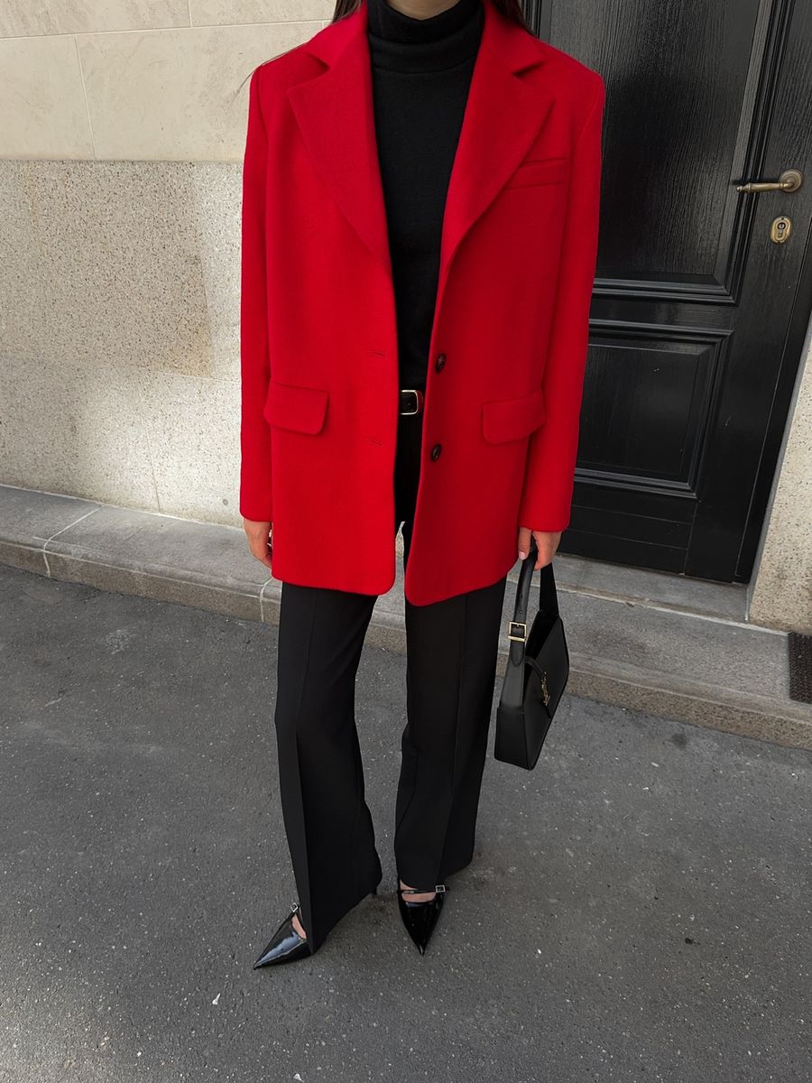 Пальто из смесовой шерсти укороченное красное