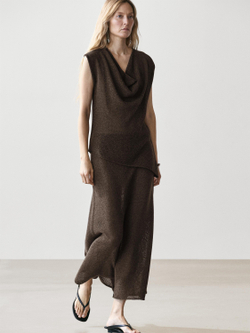 Massimo Dutti Длинная трикотажная юбка из смесовой хлопковой ткани, шоколадный
