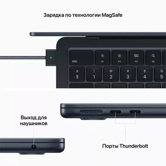 Apple MacBook Air 13" (M2, 8C CPU/10C GPU, 2022), 8 ГБ, 512 ГБ SSD, «полуночный черный»