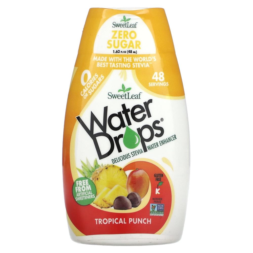 SweetLeaf Stevia, Water Drops, вкусная стевия, усилитель воды, тропический пунш, 48 мл (1,62 жидк. Унции)