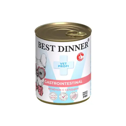 BEST DINNER (Бест Динер) Exclusive Vet Profi консервы для собак с чувствительным пищеварением Gastro Intestinal, Ягненок с сердцем, 340 г