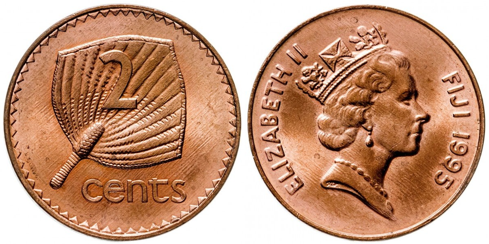 Фиджи 2 цента, 1990 - 2005 Лист пальмы XF