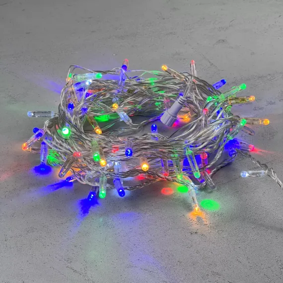 Светодиодная гирлянда с колпачком 100 разноцветных LED ламп 10 м., мерцание, 24В., прозрачный провод ПВХ, IP65, LTC (PST100BLWCAP-10-1M)