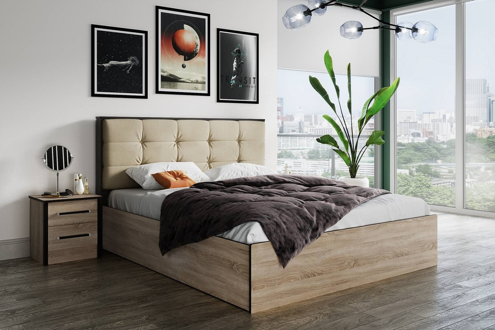 Кровать 140х200 с настилом ЛДСП Лирика ЛК-2, карамель