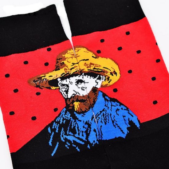 Носки "Автопортрет в соломенной шляпе" Винсент Ван Гог, р-р 38-45 (красный)