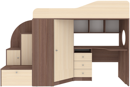 Кровать-чердак КарИВи Кадет 1 Бодего Темный  Дуб Молочный