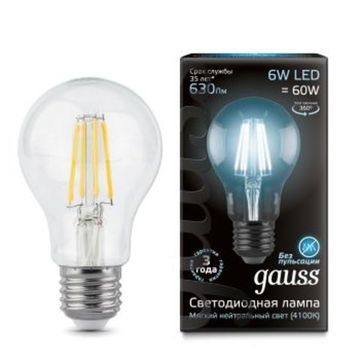 Лампа Gauss LED Filament A60 E27 6W 4100К 102802206